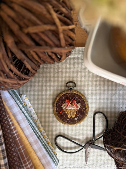 Basket of Hydrangeas on Brown Fabric Mini Embroidery Magnet