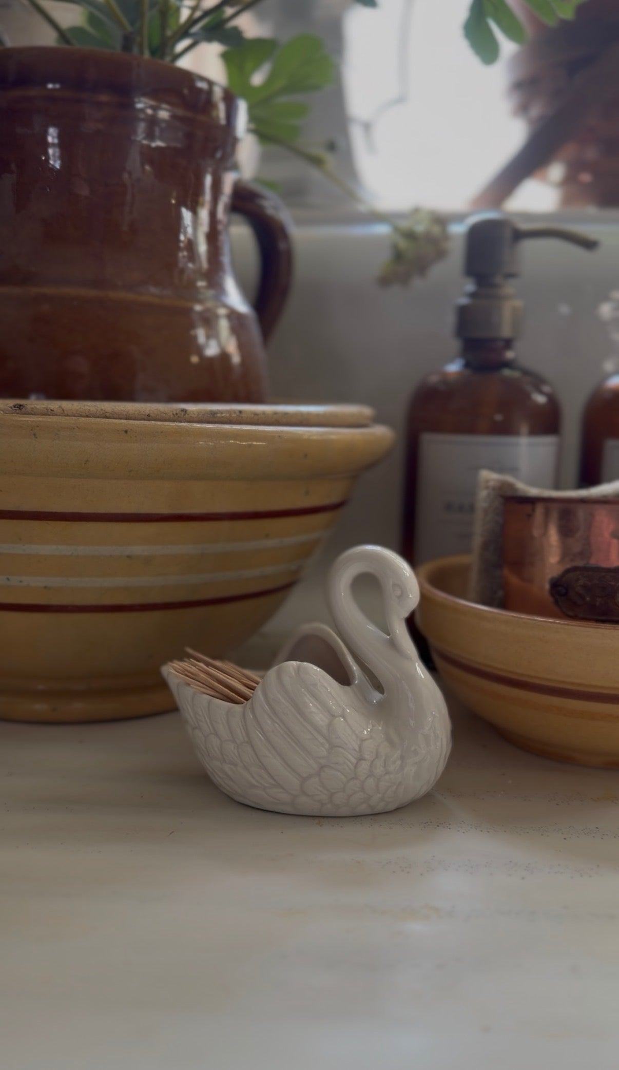 Mini White Ceramic Swan Planter