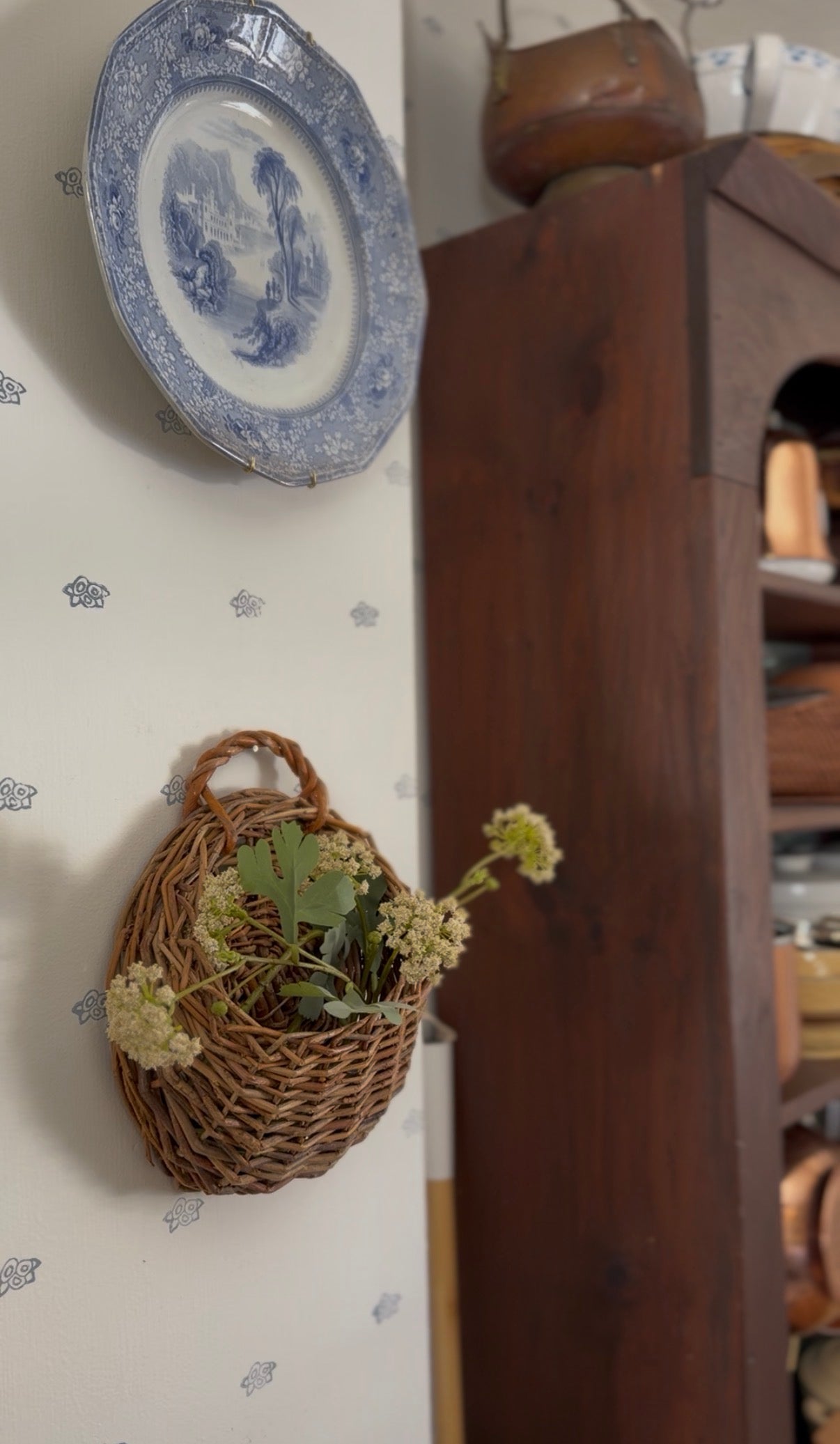 Small Woven Stick Hanging Basket (flowers not included)