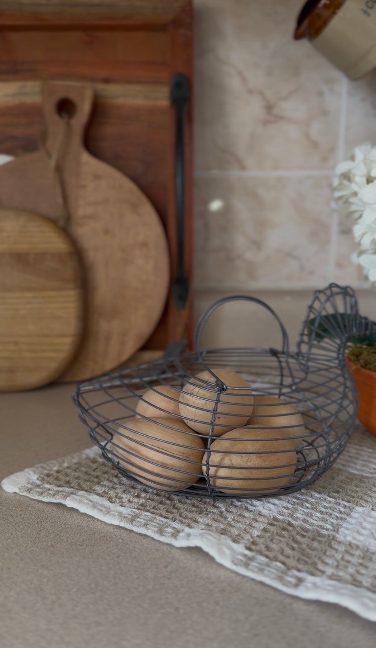 Wire Chicken Egg Basket with Wooden Eggs