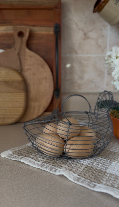 Wire Chicken Egg Basket with Wooden Eggs