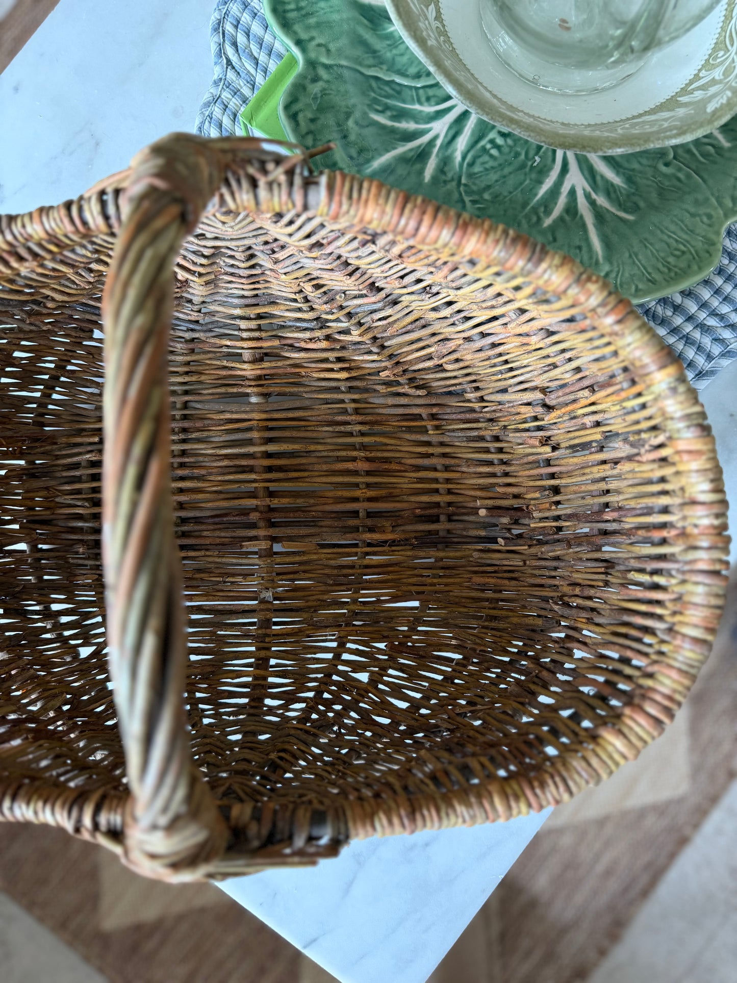 Hand-Woven Willow Buttocks Gathering Basket (flowers not included)