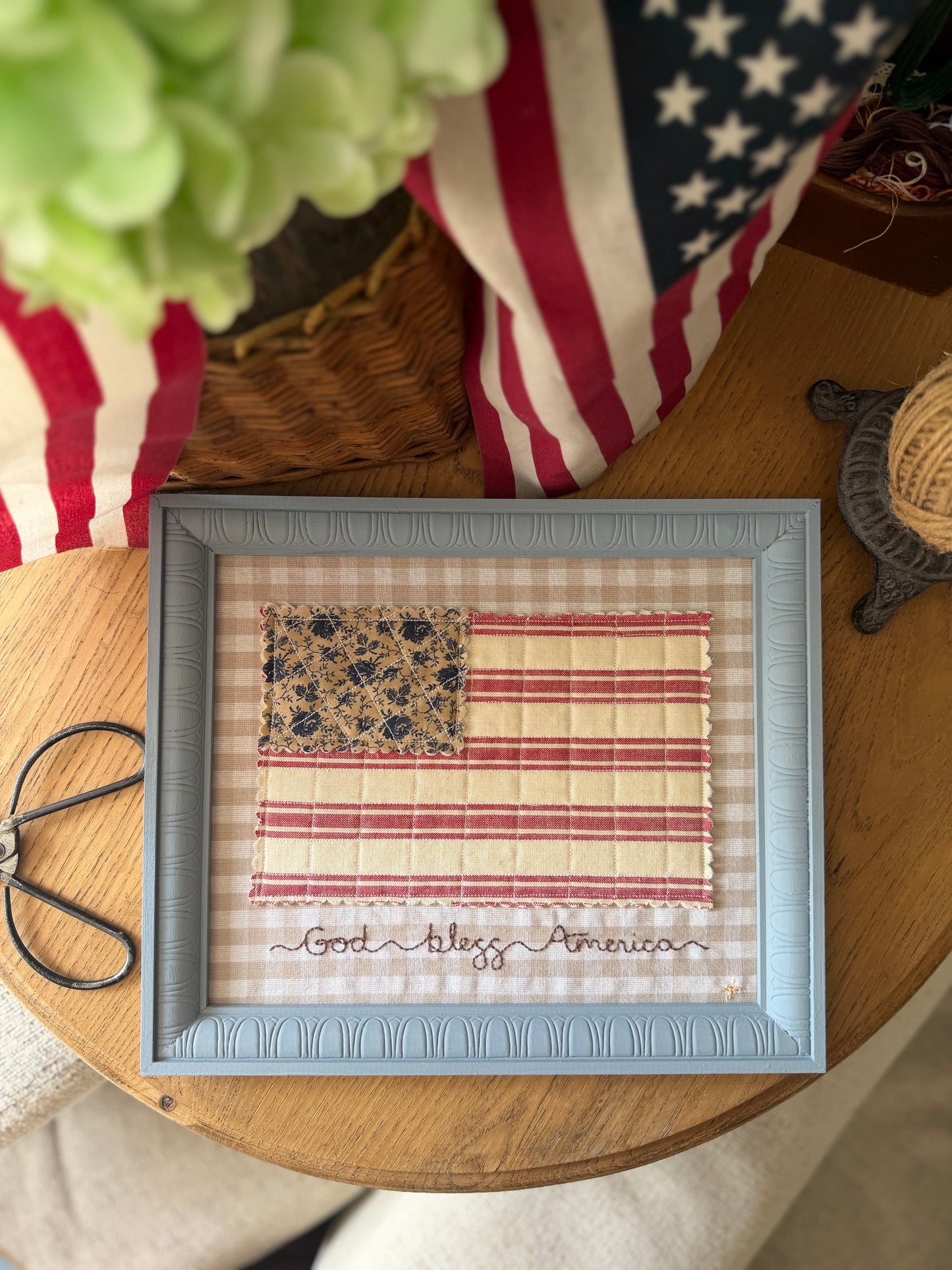 "God Bless America" Quilted Flag in a 10x12 Handmade Wooden Frame