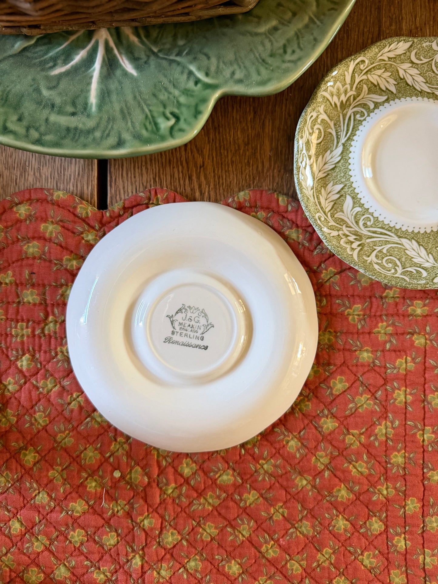 Set of 3 Green Floral J&G Meakin England Saucers