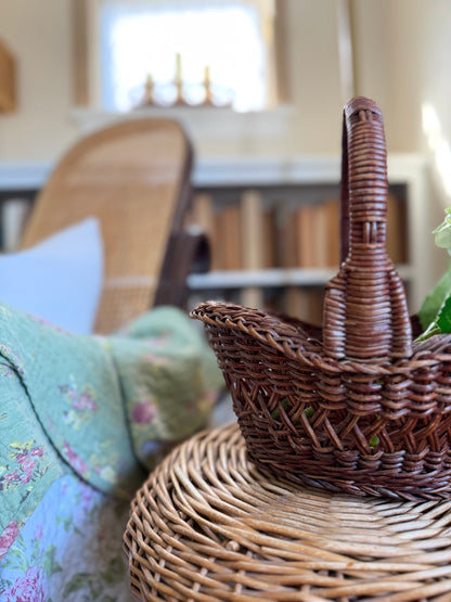 Small Dark Brown Wicker Basket with Handle (flowers not included)