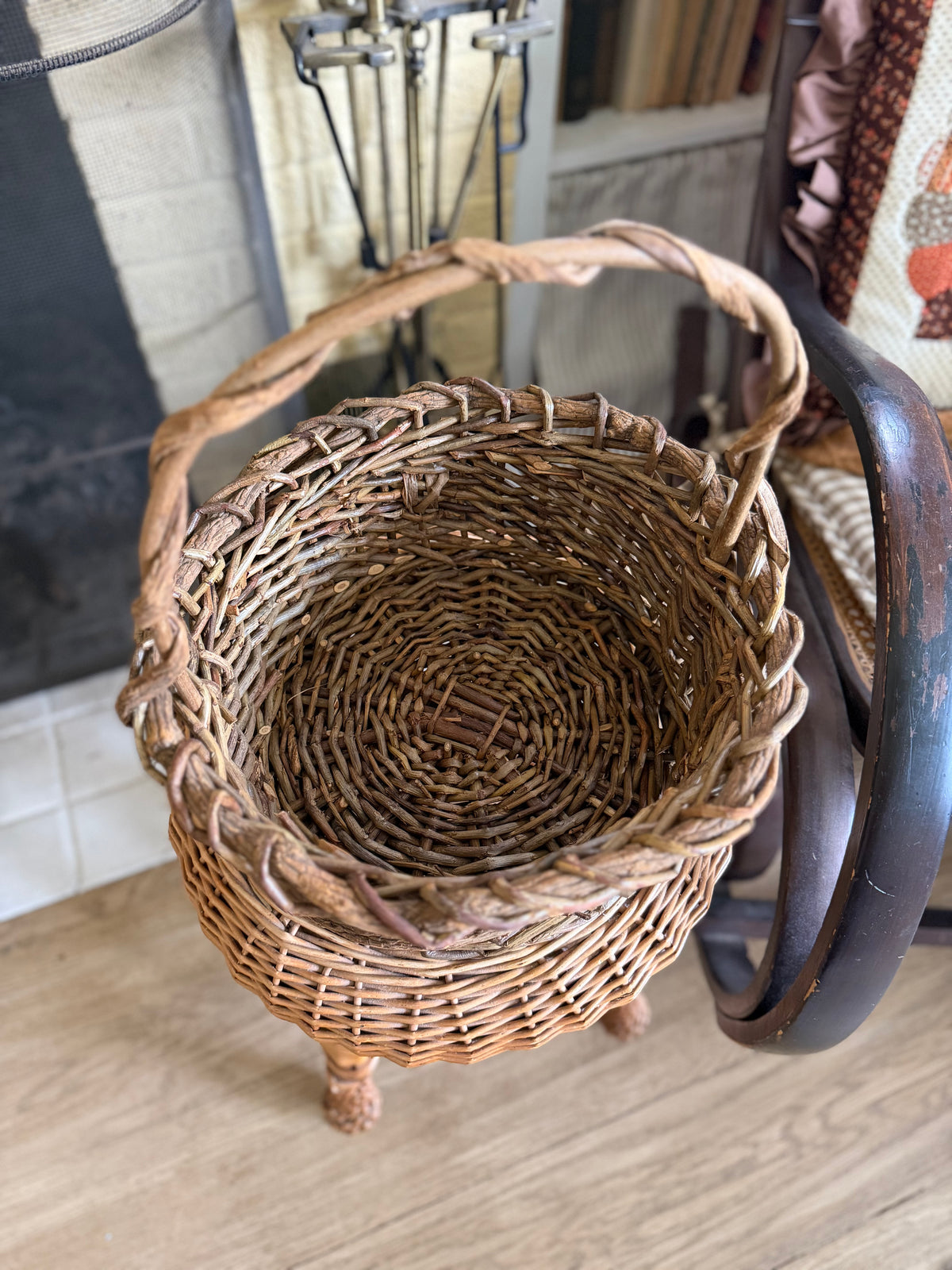 Rustic Hand-Woven Twig and Willow Gathering Basket