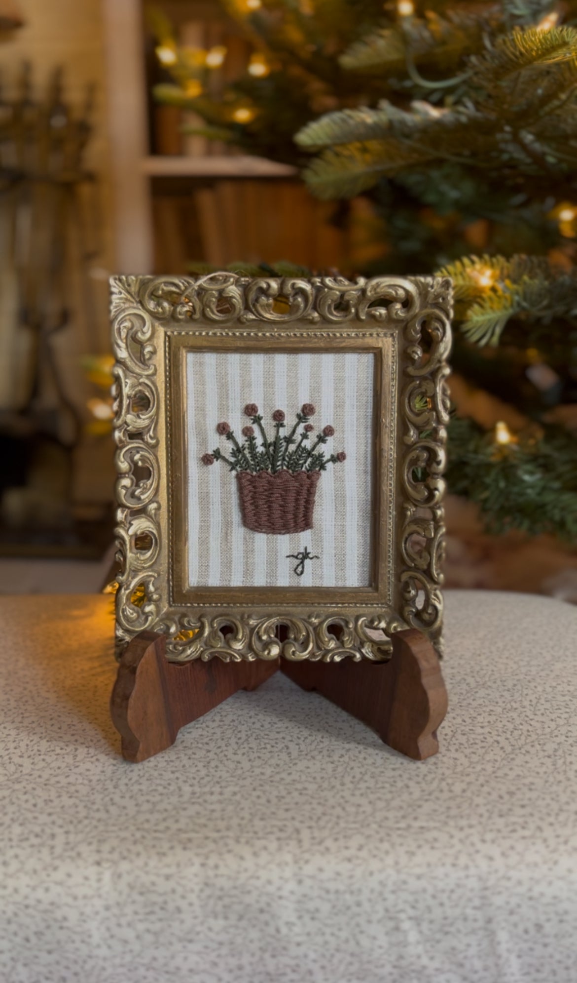 Basket of Winter Greens with Pinecones Embroidery Frame