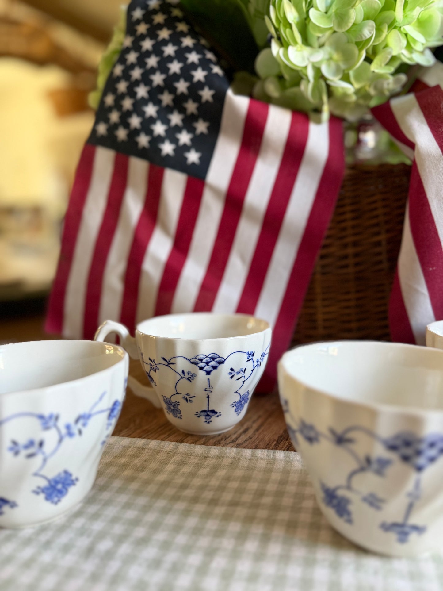 Set of 4 Blue Floral Myott Finlandia Teacups made in England