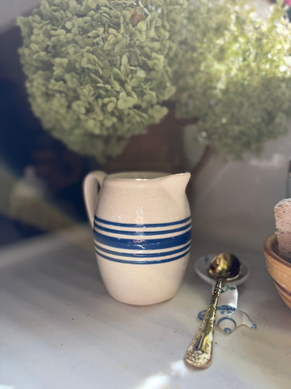 Blue Striped Pottery Pitcher