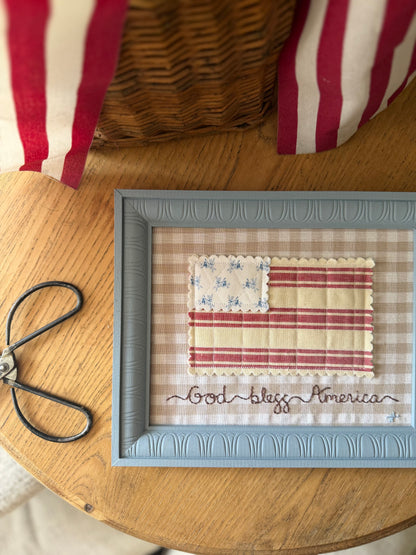 "God Bless America" Quilted Flag in a 8x10 Handmade Wooden Frame