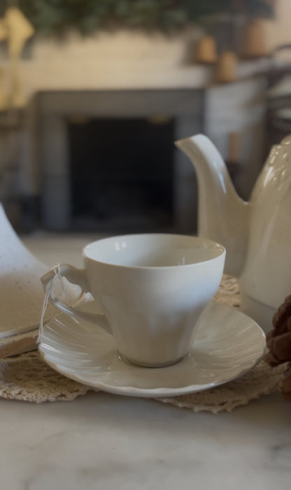 White Ironstone Ribbed Teacup and Saucer (5 left)