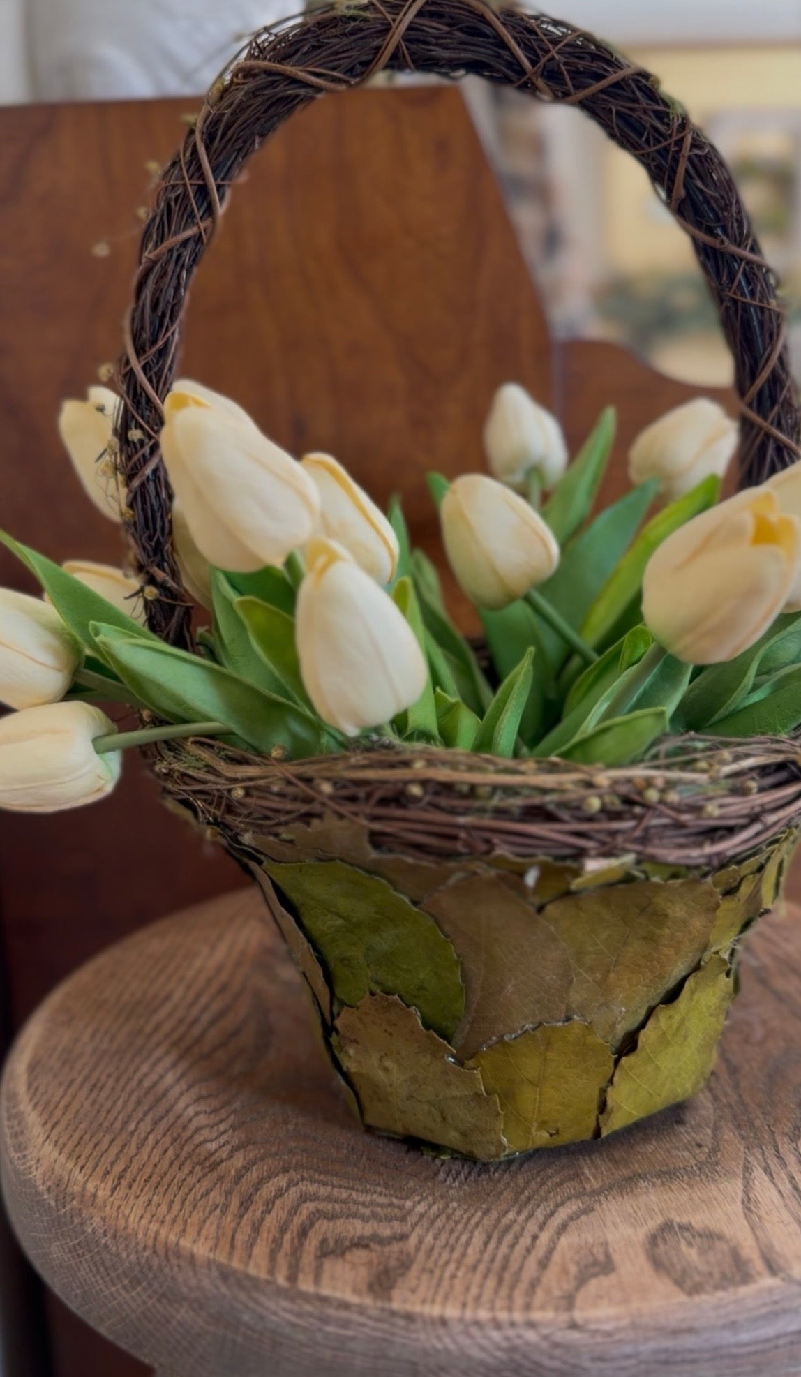 Leaf Basket with Tulips