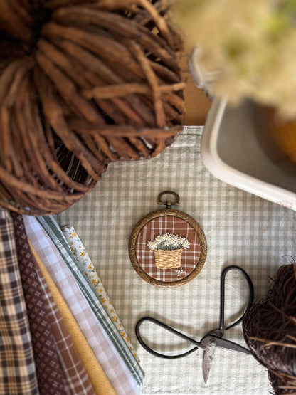 Mum on Rust-Colored Striped Fabric Mini Embroidery Magnet