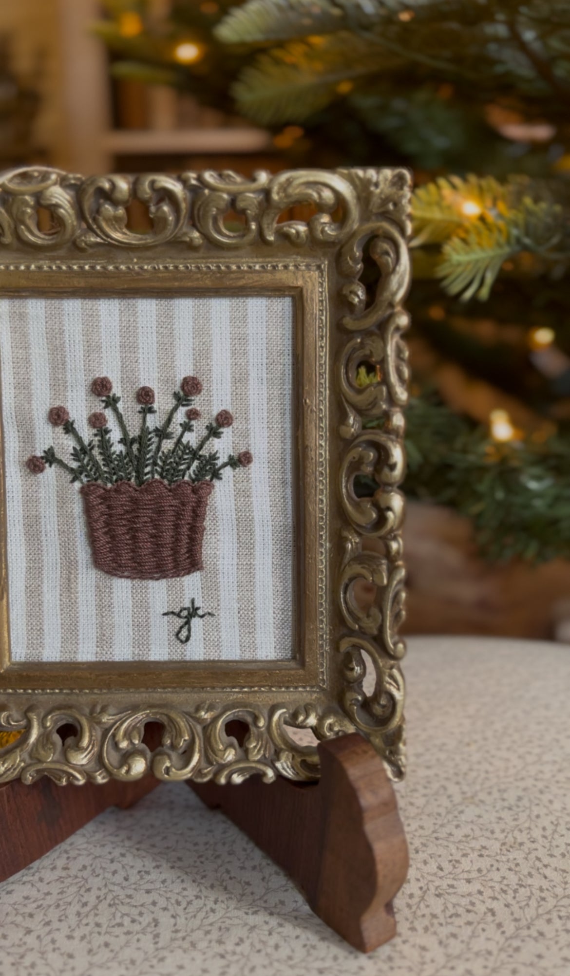 Basket of Winter Greens with Pinecones Embroidery Frame