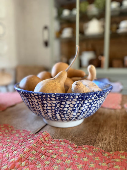 Ceramic Bowl with Blue Sponge Design made in Italy