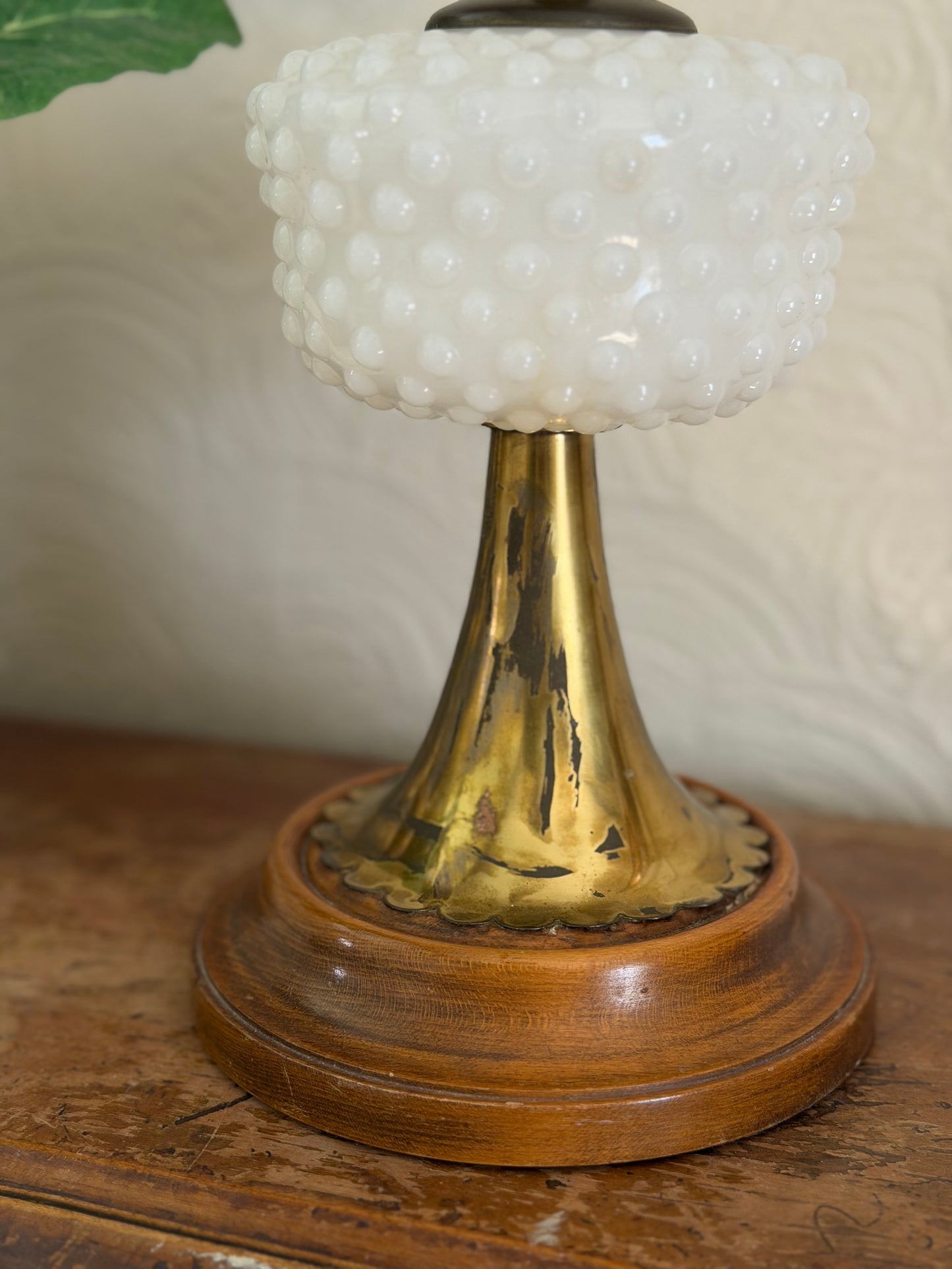 Vintage Brass, Wood, and Milk-glass Lamp