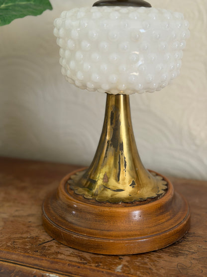 Vintage Brass, Wood, and Milk-glass Lamp