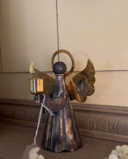 Brass and Silver Plated Angel Candle Holder