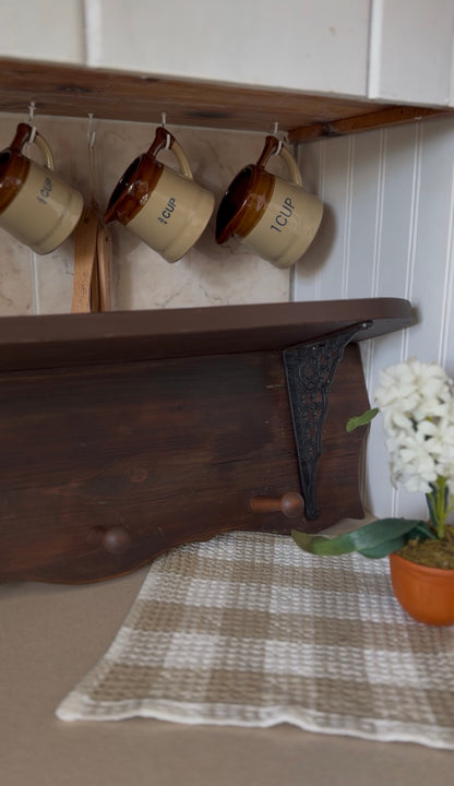 Wooden Shelf with Wrought Iron Corbels and Pegs