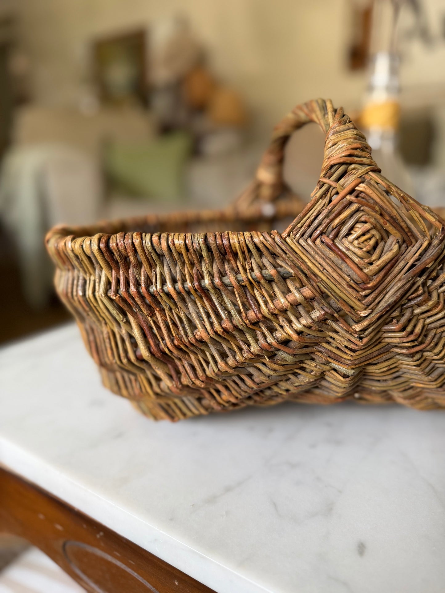 Hand-Woven Willow Buttocks Gathering Basket (flowers not included)