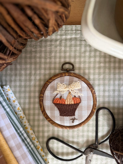 Basket of Pumpkins on Gingham Fabric Embroidery Magnet