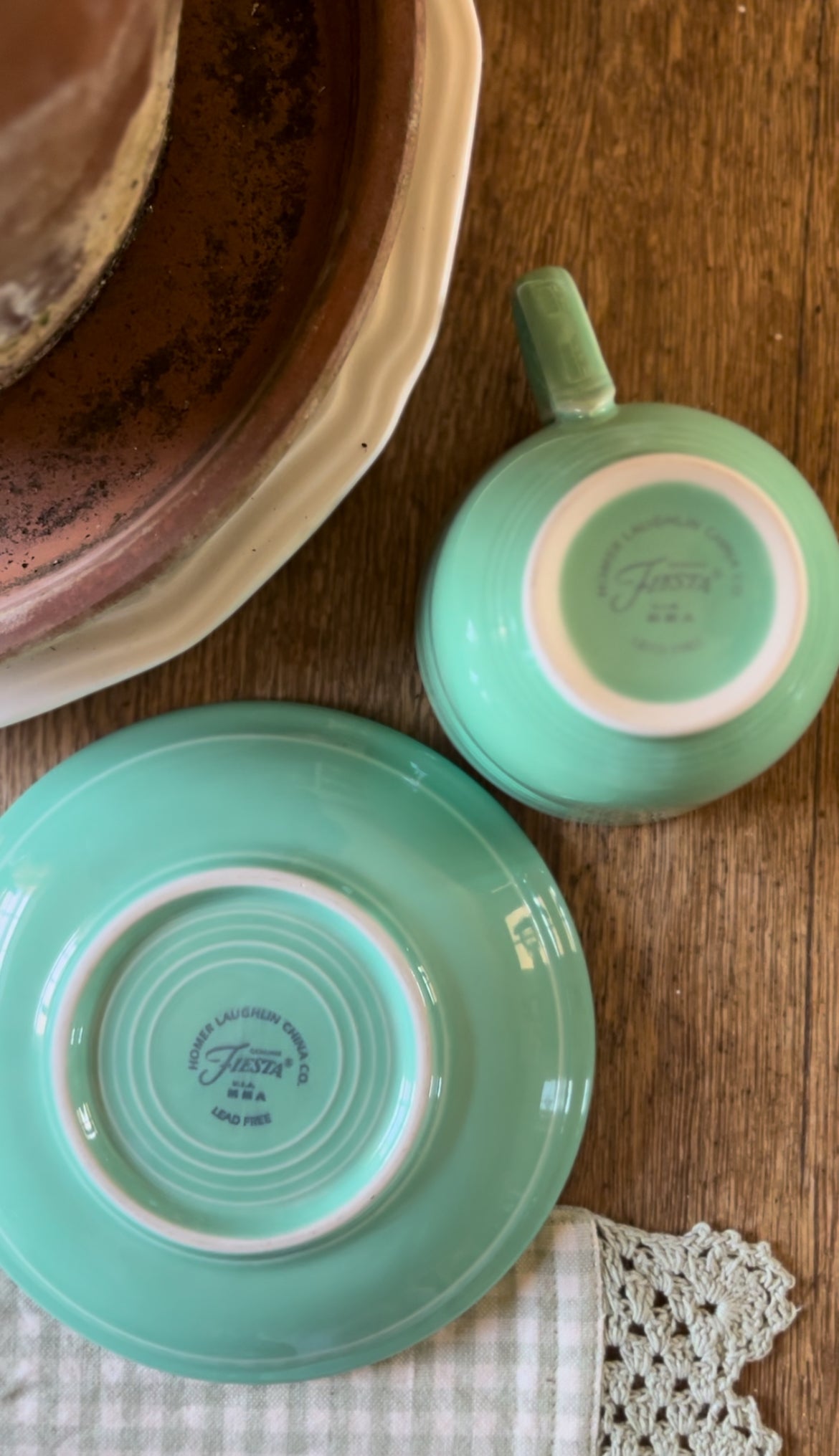 Set of 4 Fiesta Mint Green Teacups and Saucers by Homer Laughlin