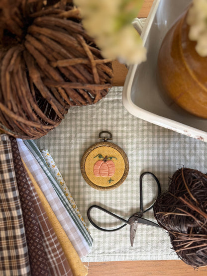 Pumpkin on Yellow Fabric Mini Embroidery Magnet