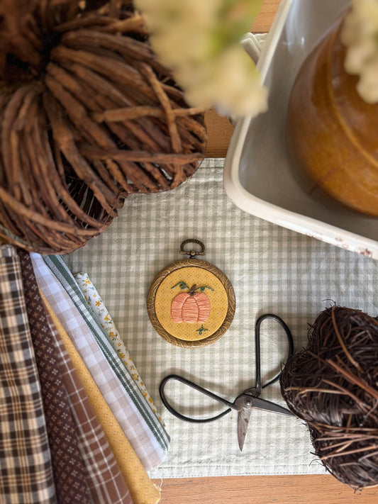 Pumpkin on Yellow Fabric Mini Embroidery Magnet