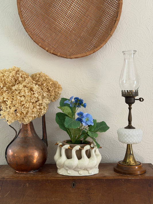 Vintage Brass, Wood, and Milk-glass Lamp