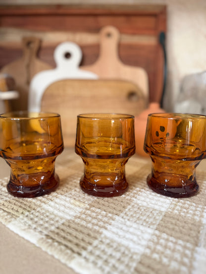 Set of 3 Vintage Libbey Georgian Amber Glasses