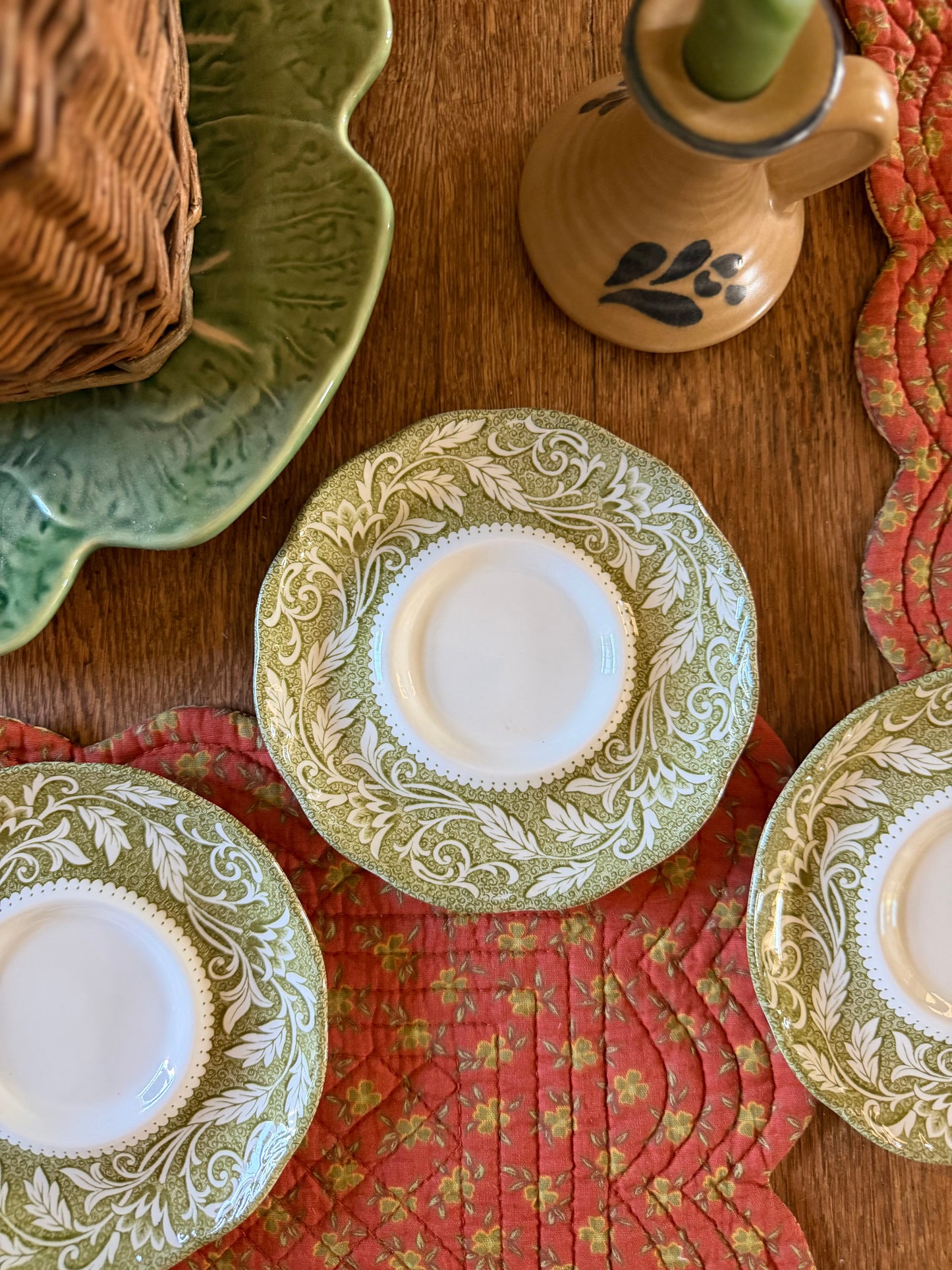 Set of 3 Green Floral J&G Meakin England Saucers