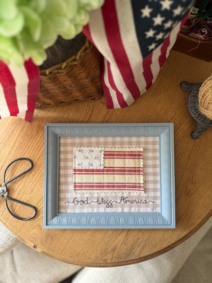 "God Bless America" Quilted Flag in a 8x10 Handmade Wooden Frame