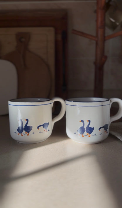 Vintage Rosenthal Netter Blue Geese Ceramic Mugs (set of 4)