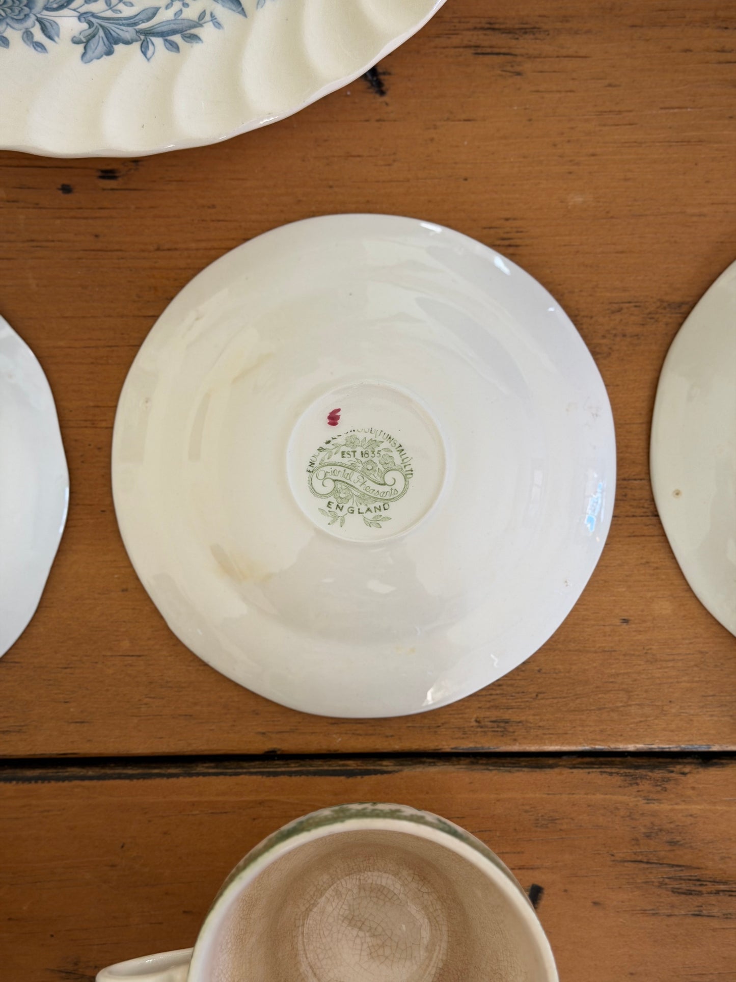 Set of 4 Enoch Wedgwood Green Floral Teacups and Saucers