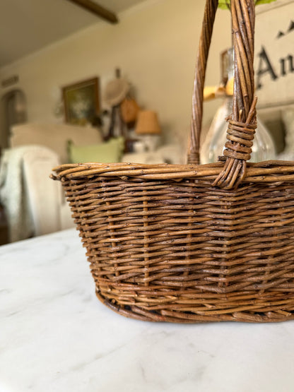 Small Handwoven Twig Basket with Handle (flowers not included)