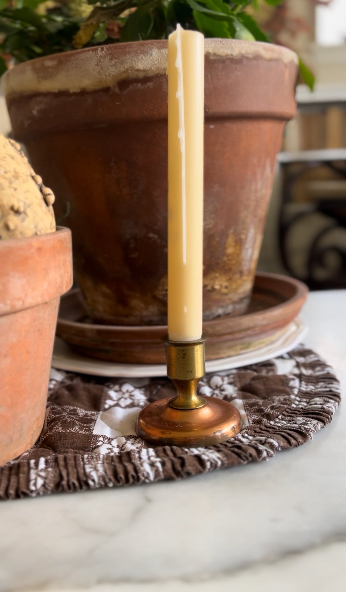 Set of 2 Brass and Copper Candle Holders