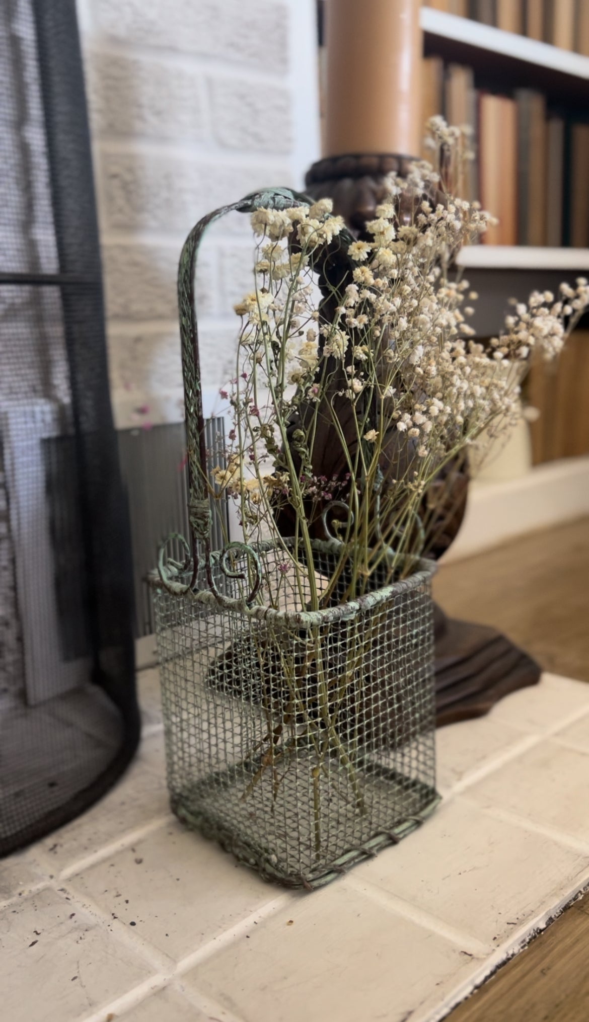 Green Wire Basket with Dried Florals
