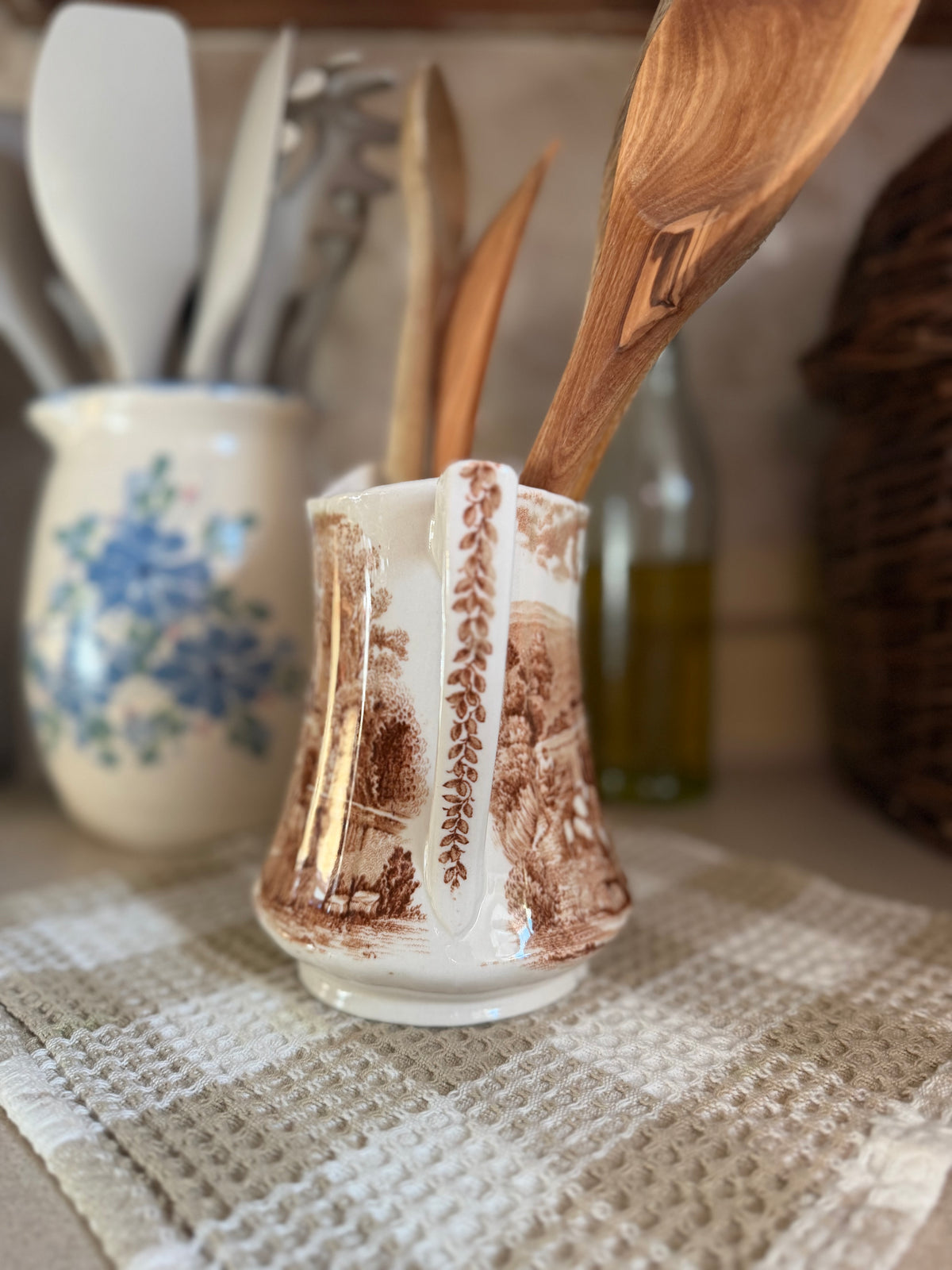 Brown Transferware Pitcher made in England