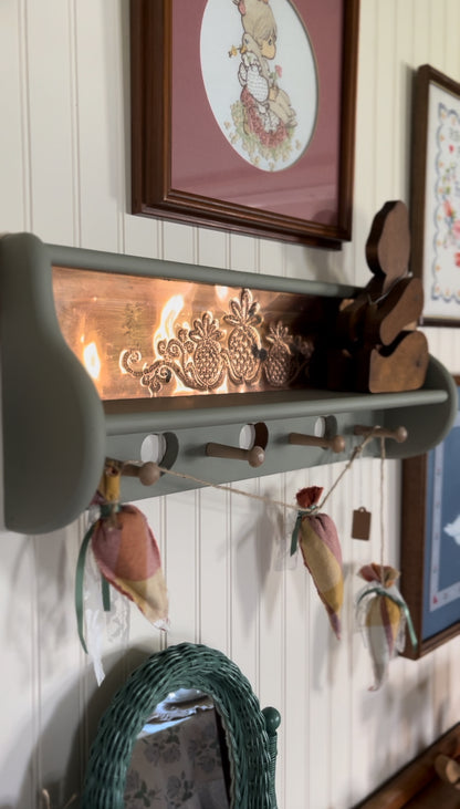 Refinished Solid Wood Shelf with Copper Backing and Pegs