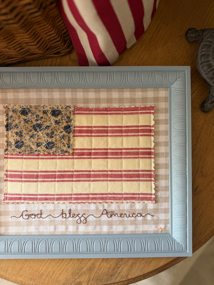 "God Bless America" Quilted Flag in a 10x12 Handmade Wooden Frame