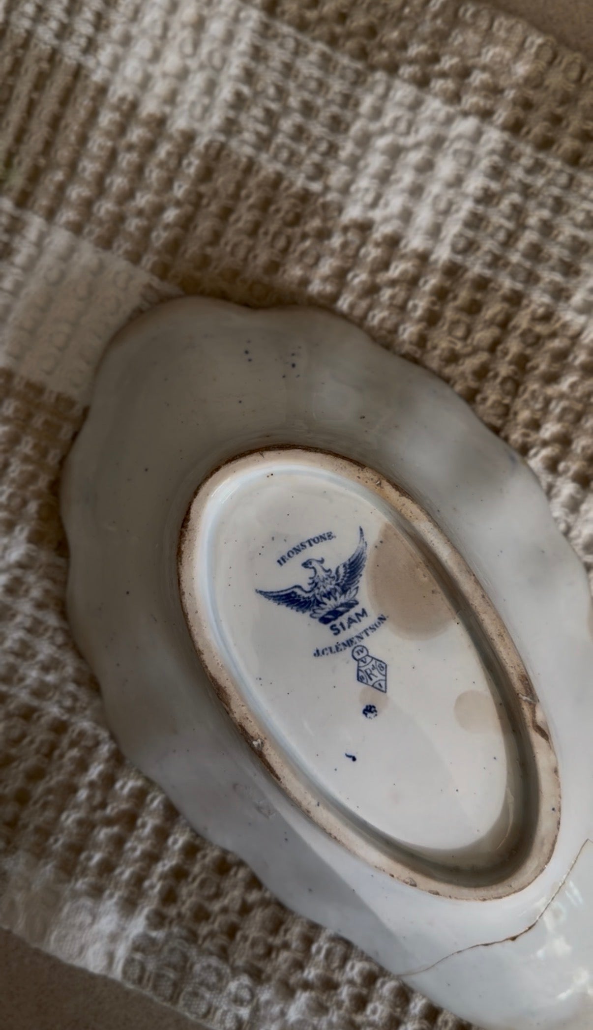 Antique Blue and White Ironstone Dish in pattern "Siam" by J. Clementson