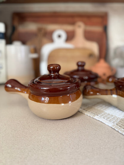 Set of 4 Brown Stoneware Soup Crocks made in Taiwan