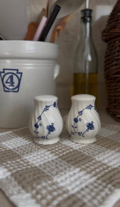 Blue and White Staffordshire Finlandia Pattern Salt and Pepper Shakers