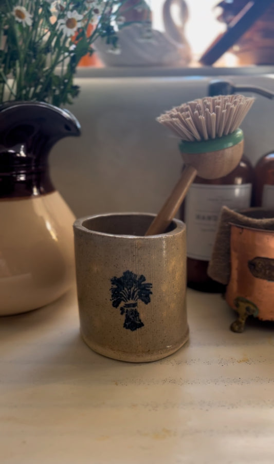 Small Pottery Vase with Blue Floral Stamp