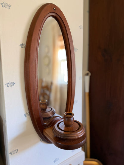 Large Mirrored Wooden Sconce with Hurricane Globe