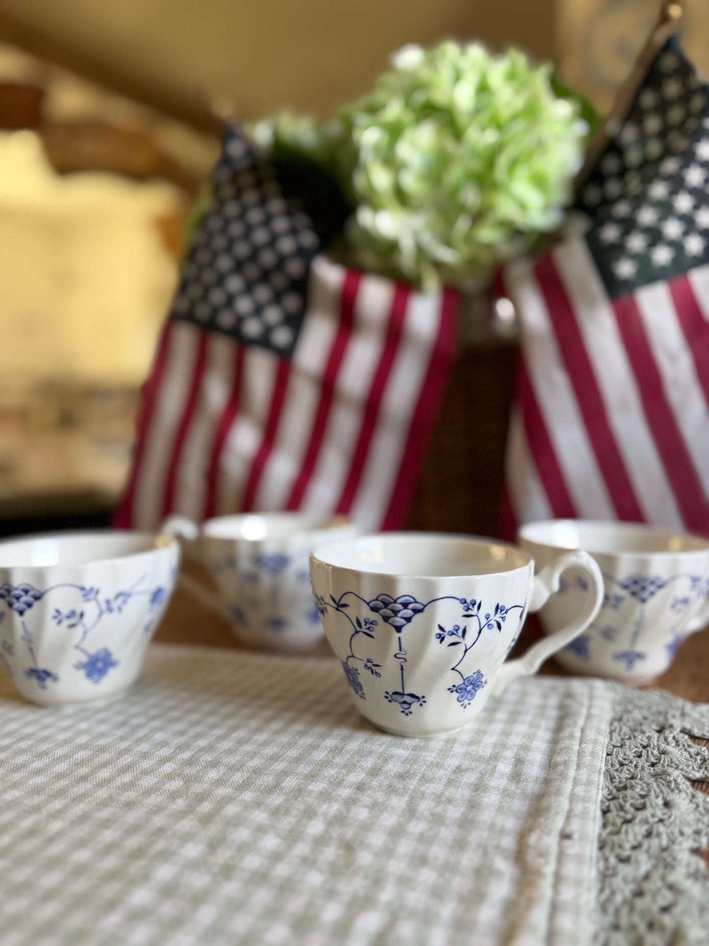 Set of 4 Blue Floral Myott Finlandia Teacups made in England