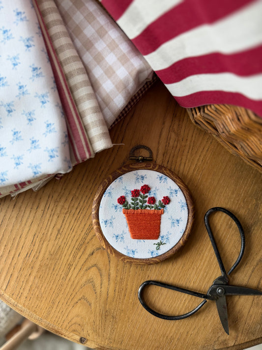 Pot of Red Flowers Embroidery Magnet