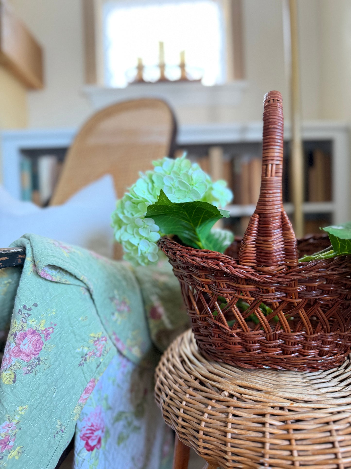 Medium Dark Brown Wicker Basket with Handle (flowers not included)