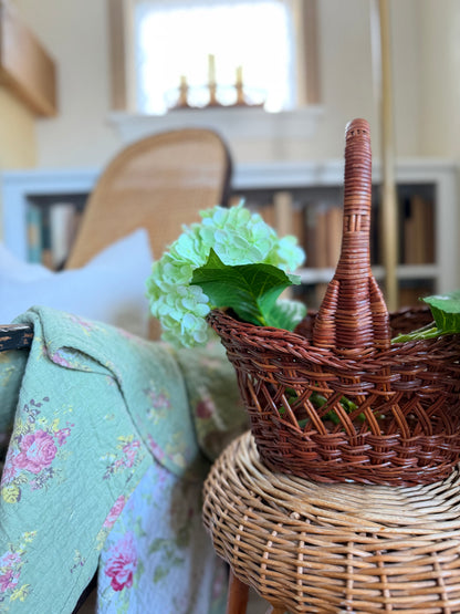 Medium Dark Brown Wicker Basket with Handle (flowers not included)