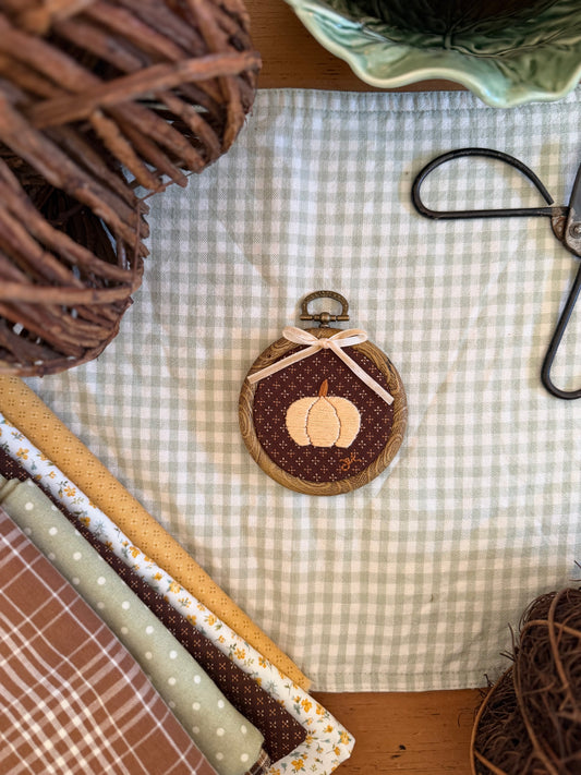 Pumpkin on Brown Fabric Mini Embroidery Magnet